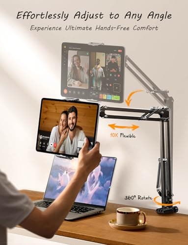 LISEN Tablet Stand iPad Stand for Desk Mount [Ultra Sturdy 2 Clamps] Kindle iPad Holder for Gooseneck Phone Tablet Holder Mount fits iPhone Kindle 4-13" Device Valenties Day Gifts for Women (Black) - Thumbnail 3