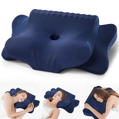 Cervical Pillow for Neck Pain Relief - Cooling Ergonomic Dual-Sided Orthopedic Neck Pillow with Ice Silk Pillowcase, Breathable Memory Foam Contour Pillow for Side, Back, Stomach Sleepers,All Black