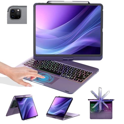 BABG Keyboard Case for iPad Air 13 inch(M3/M2)&iPad Pro 13(M5/M4),iPad Pro 12.9(6th/5th /4th/3rd Gen) Case with Keyboard,360° Rotatable,Toupad,Backlits,Pencil Charging-Midnight Purple