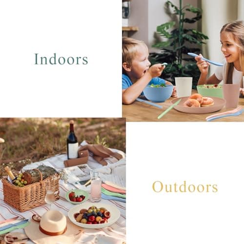 Wrova wheat straw bowls,plates,cups and cutlery sets 28 pcs - Unbreakable Dishwasher Safe dinnerware sets service for 4 - Ideal dish sets for kitchen, camping, indoors and out doors.Nordic - Thumbnail 4