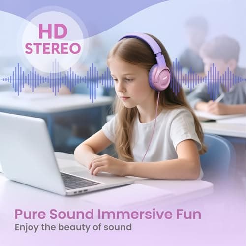 acer Kids Headphones - 85/94dB Volume Limiter, Foldable Wired Over Ear Headphones for Travel, 3.5mm Jack, Toddler Headphones for School, Travel, iPad, Tablet, Purple Pink, HK03 - Thumbnail 4