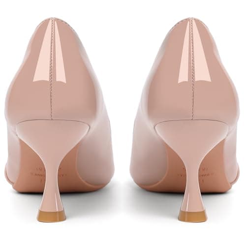 QFDZLA Nude Kitten Heels for Women Leather Comfortable Closed Toe Pointed Toe Heels Wedding Party Dress Pumps Shoes Size 7 - Thumbnail 5