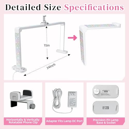 BZJ 34-Inch Nail Light for Desk Foldable Half Moon Nail Art Table Lamp with Stepless Dimming Brightness and Color Temperature for Manicurists Beauty Eyelash Extensions Tattoo Crafts - Thumbnail 5
