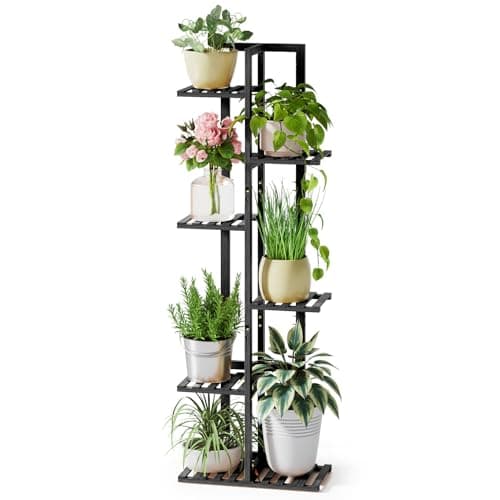 ROSSNY 48 Inch Tall Plant Stand Indoor, 6 Tier 7 Potted Bamboo Plant Stands for Indoor Plants, Corner Plant Stand, Tiered Plant Stands, Plant Shelf For Indoor, Planter Holder for Multiple Plants Indoor, Black - Image 1