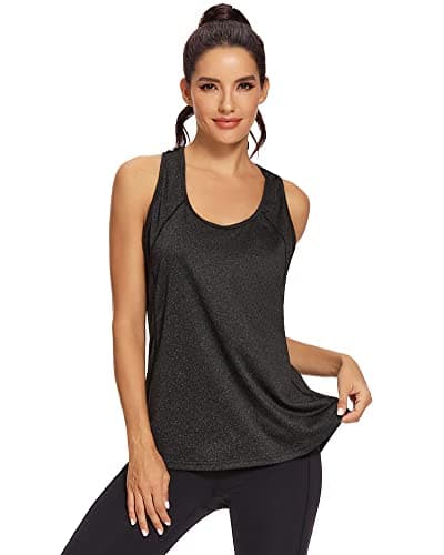 Quccefods Workout Tank Tops for Women Sleeveless Athletic Yoga Shirts Mesh Racerback Tank Tops Gym Workout Clothes Black - Thumbnail 3