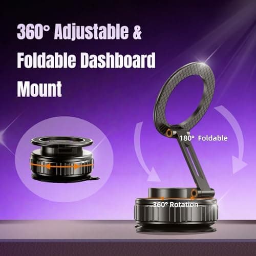 GEYUTHS Magnetic Vacuum Car Phone Holder with Strong Suction Cup 360° Adjustable Foldable Phone Mount Portable Phone Holders for Your Car/Gym/Mirror Mount for iPhone & Android - Thumbnail 3