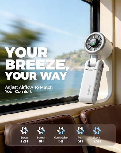 Diveblues Portable Handheld Turbo Fan, 5 Gear Wind, Battery Operated, Up to 12 Working Hours, 3 IN 1 Hand Fan with Air Turbo Tech Cooling Fan for Outdoor Activities, Travel, Working, Silvery white - Thumbnail 4