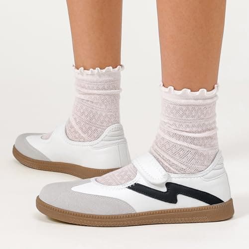 Foiola Womens Sneakers Casual Lightweight Tennis Shoes Slip on Footwear Women's Fashion Retro Sneakers for Dress Jeans Skirts White - Thumbnail 5