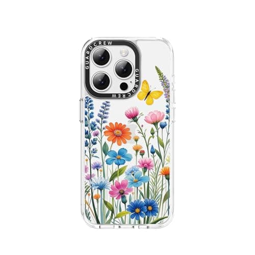 GuardCrew for iPhone 14 Pro Max Case, [Butterfly with Wildflowers] Cool Aesthetic Pattern for Women, [11FT Military-Grade Drop Tested] Slim Crystal Clear Shockproof TPU Bumper Phone Cover, 6.7"