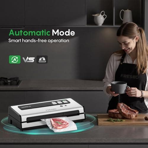 FRESKO Vacuum Sealer Machine with Automatic Bag Detection, 0.2-inch widened heating strip, Compact Food Sealer, Easy to Use, Starter Kit - Thumbnail 3