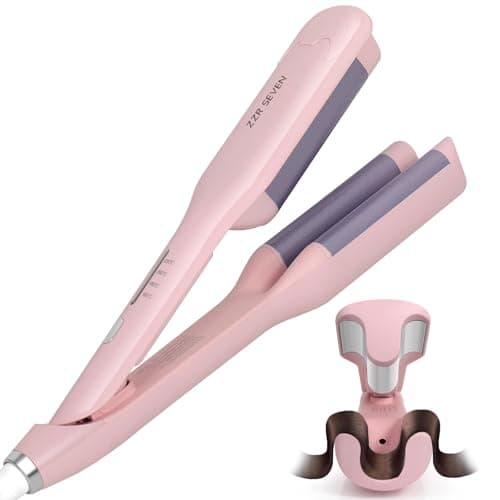 ZZR SEVEN Curling Iron Curling Wand Hair Crimper Waver, Hair Curler with Ceramic 3 Barrel for Women, Dual Voltage, Anti-Scald, Easy to Use, Pink