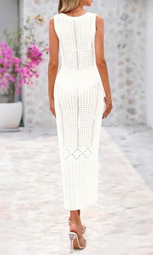 BTFBM Crochet Swimsuit Coverup for Women Summer Outfits Spring 2026 Swimwear Bathing Suit Cover Up Beach Vacation Clothes(White, Small) - Thumbnail 3