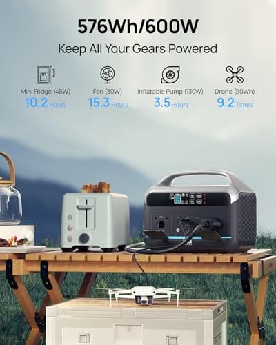 Daran portable station 600W(peak 1200W)with 100w solar panel,576Wh Small Lightweight Portable generator,100w usb-c pd output,1hr fast charging,1 AC Outlet,power bank for camping,spring outdoor use - Thumbnail 2