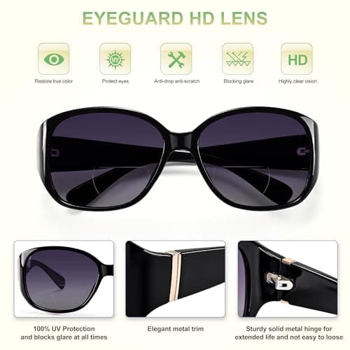 EYEGUARD 2 Pack Bifocal Reading Sunglasses for Women Oversized Sun Readers UV400 Protection Outdoor Reading Glasses 3.00 - Thumbnail 4