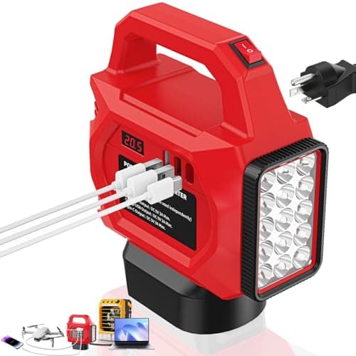 250W Power Inverter Compatible for Milwaukee 18V Battery, DC 20V to AC 110V Portable Power Station with 30W LED Work Light, 1 AC Outlet, 1 Type-C, 2 USB Ports, for Camping, Emergency Use(No Battery)