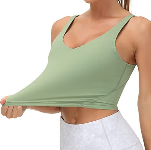 Women’s Longline Sports Bra Wirefree Padded Medium Support Yoga Bras Gym Running Workout Tank Tops (Light Green, X-Large, x_l) - Thumbnail 3