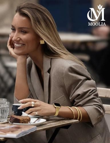 Moolia Slim Metal Band Compatible with Apple Watch Band 46/45/44/42/49mm Elegant Luxury Women Replacement Bracelet for iWatch Series 11 10 9 8 7 6 5 4 3 2 1 SE/Ultra(1/2/3), Gold - Thumbnail 6