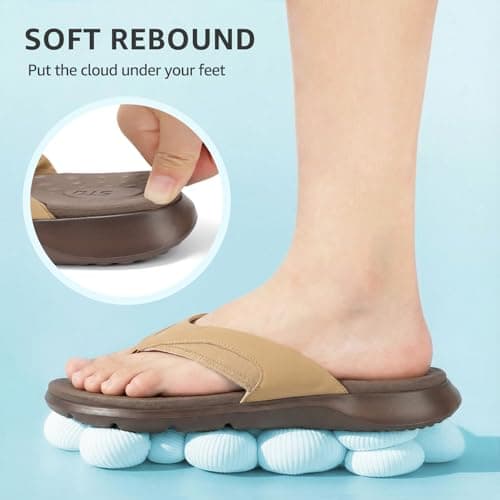 STQ Flip Flops for Women with Arch Support, Yoga Mat Footbed Flip-flops for Plantar Fasciitis Summer Beach Sandals Brown Size 7 - Thumbnail 5