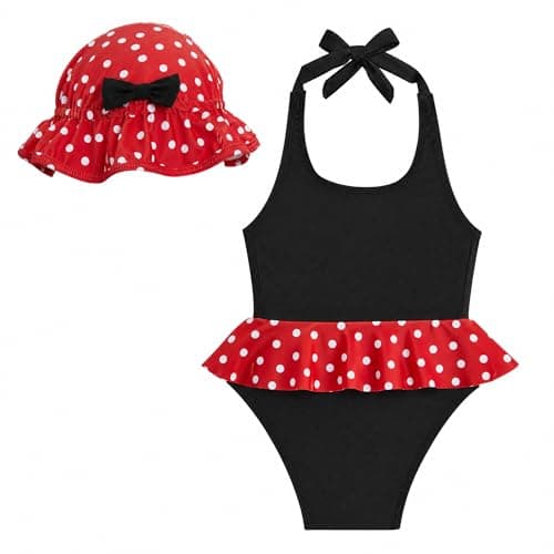JiAmy Baby Girl Swimsuit Infant One Piece Bathing Suit Ruffle Bow Bikini Tankini with Hat Cute Toddler Swimwear 0-24M - Image 1