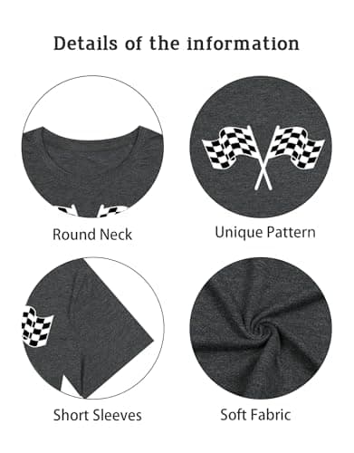 IsPICK Start Your Engines Shirt for Women Racing Car Checkered Graphic Tees - Thumbnail 5
