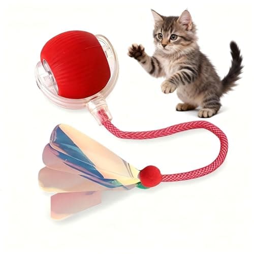 JBD Interactive Cat Toy Ball for Indoor Cats - Silent Automatic Rolling & Self Moving Electric Kitten Toys, USB Rechargeable Smart Ball with Tail, Motion Activated Hunting Exercise for Bored Cats Red - Image 1