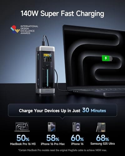 CUKTECH NO.20 140W Power Bank, 25,000mAh 3-Port Laptop Portable Charger, Fast Charging Battery Pack for Travel and Outdoor Work, Compatible with iPhone 16/15/14 Series, MacBook, Samsung, and More - Thumbnail 2