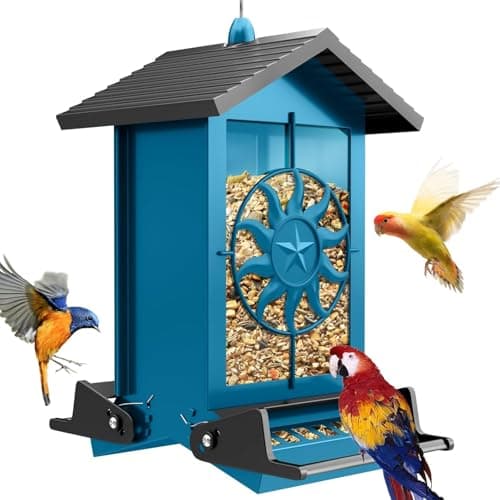 Squirrel Proof Bird Feeders for Outdoors with Weight-Activated, 5LB Large Metal Wild Bird Feeders for Cardinals,Blue Jay,Finch, Weatherproof Durable Hanging Bird Feeder for Backyard,Garden (Blue) - Image 1