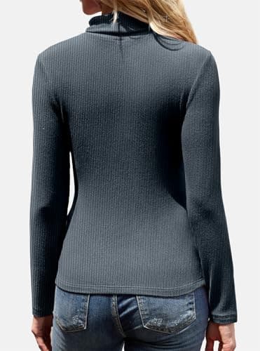 GKBK Women's Turtleneck Sweaters Fitted Long Sleeve Ribbed Shirts Lightweight Thermal Underwear Warm Layering Tops Fall Outfits 2025 Trendy Navy Blue - Thumbnail 4