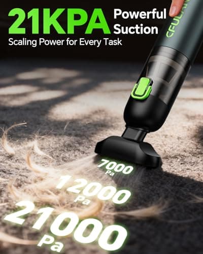 Cfulan Car Vacuum Portable Cordless, 21000Pa 4-in-1 Handheld Mini Vacuum Cleaner with 8 Attachments, 3 Suction Modes, One-Touch Empty, Type-C Charge, Hand Vacuum for Car, Home, Keyboard, Small Job - Thumbnail 2