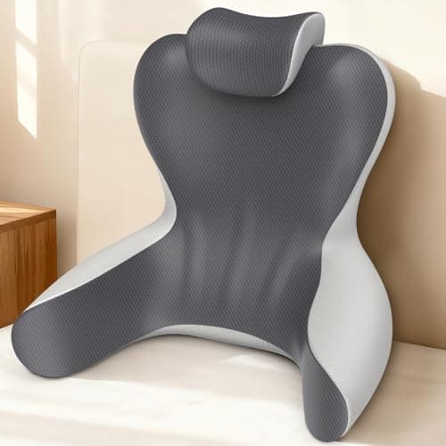 Reading Pillow for Sitting in Bed, 22”H Bed Rest Pillows with Arms, Back Pillows for Sitting Up, Ergonomic Lumbar Support Cushion for Reclining, Gaming, Work, Resting, Watching TV, (Grey&Darkgrey) - Image 1