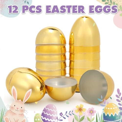 Skirfy Fillable Easter Eggs 3.15" Inch (12 Pack) with Hinge Bulk Golden Bright Plastic Easter Eggs, Perfect for Easter Egg Hunt,Birthday Party Favor - Thumbnail 4
