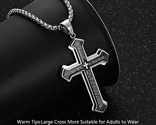 Rehoboth Men's Stainless Steel Nail Cross Pendant Necklace for Men Lord's Prayer Pendant Big Pendant and Strong Chain 24 Inch - Thumbnail 4