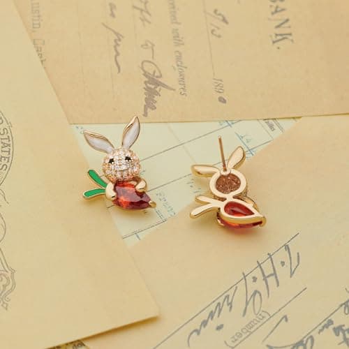 CUFELMU Easter Bunny Earrings for Women Crystal Rabbit Carrot Stud Earrings Animal Bunny Earrings for Holiday Party Gifts - Thumbnail 5