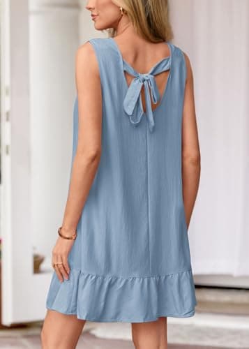 KIRUNDO Women's Casual Summer Dresses 2026 Spring Sleeveless Shift Tank Mini Dress Flowy Ruffle Hem Beach Vacation Sundress(Blue, XX-Large) - Thumbnail 2