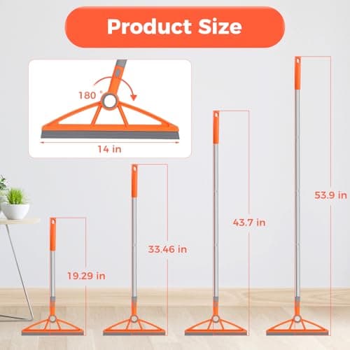wlich 2-in-1 Air Broom, 180° Rotating 54 Inch Adjustable Silicone Rubber Broom Includes 2 Scraping Strips, Sweep and Silicone Tools with Long Handle for Cleaning Bathrooms,Glass,Tiles,Pet Hair - Thumbnail 2