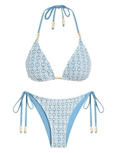 ZAFUL Blue Sexy Halter Bikini Set for Women Cheeky Two Piece Bathing Suits String Swimwear Brazilian High Cut Thong Bikini Swimsuits M - Image 1