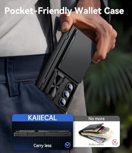 Kaiiecal for Samsung Galaxy Z Fold 7 Case with Cards Holder [Camera Cover] [RFID Blocking] [Hinge Cover] [Dual-Stand] Durable Shockproof Protective Phone Case for Z Fold 7 2025, Black(Anti Spy) - Thumbnail 3