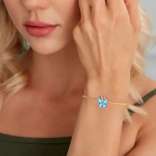 Sistble Butterfly Birthstone Bracelet October Birthday Gifts for Women Tourmaline Bracelet Dainty Gold Bracelets for Teens Jewelry Anniversary Mothers Day Birthday Gifts - Thumbnail 4
