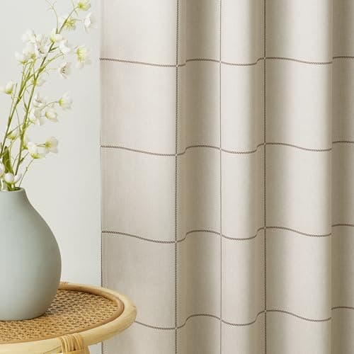 NICETOWN 100% Blackout Taupe Plaid Curtains 80 inches Long for Doorway, Rod Pocket & Back Tab Brighton Windowpane Pattern Window Treatments for Bedroom, W52 x L80, 2 Panels