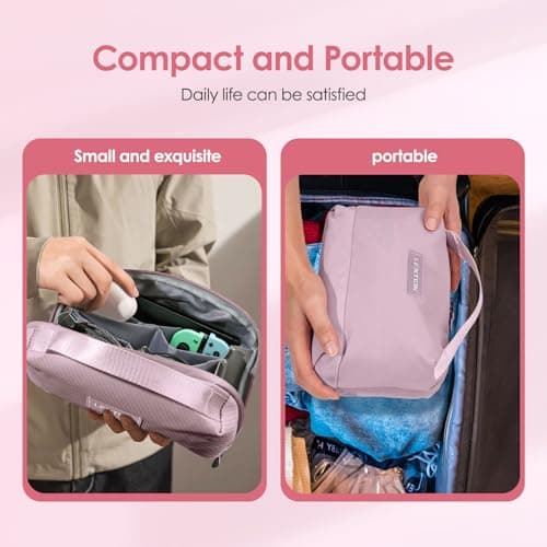 LENTION Premium Electronics Organizer Case with Handle, Large Multi-Compartment Travel Tech Bag for Tablet, Chargers, Cables, AirPods & Toiletries, Waterproof Travel Accessory Organizer (M372 Pink) - Thumbnail 5