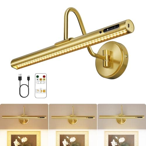 VOLISUN Picture Lights for Wall, 15.7'' Rechargeable Picture Light Battery Operated, 3 Color Temps Cordless Picture Light with Remote, Magnetic Art Light for Painting, Gallery, Portrait, 1 Pack(Brass) - Image 1