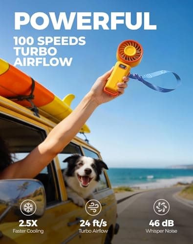 Diveblues Portable Handheld Fan, 7.4m/s High Speed Turbo Fan, 180° Foldable 4-in-1 Personal Neck Fan Integrated Carabiner Clip, 100 Speed Stepless Control, USB-C Rechargeable, 12H Battery, Fanzy D6036 - Thumbnail 2