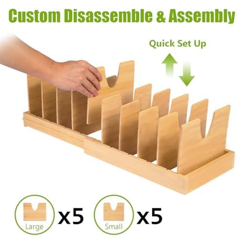 VKDDM Pots and Pans Organizer for under Cabinet - Expandable Bamboo Pot Lid Organizer, Bakeware and Cutting Board Organizers, Drawer Pot Lid Holder Rack for Kitchen Organizers and Storage - Thumbnail 6