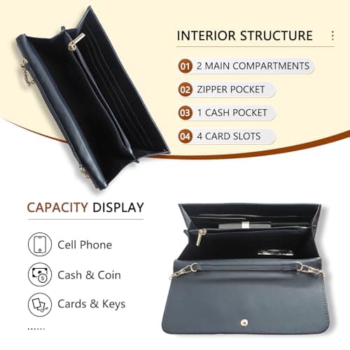 U+U Crossbody Bags for Women, Small Leather Bag with Removable Chain, Card Slots & Phone Pocket - Lightweight Purse Wallet (Navy Blue) - Thumbnail 5