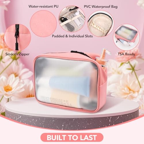 Idcymoul Travel Toiletry Bag 5-Piece Kit, Hanging Toiletries Bag+TSA Approved Cosmetic Bag+Jewelry Bag+ Brush Bag+Cable Bag, Professional Travel Essentials Accessories Organizer for Women- Pink - Thumbnail 6