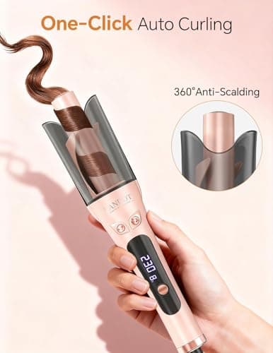 LANDOT Automatic Curling Iron 1 Inch - Anti-Tangle Self Rotating Curling Wand, Ceramic Tourmaline Hair Curler, Adjustable Temp, Dual Voltage Travel Styler, Rose Gold - Thumbnail 6