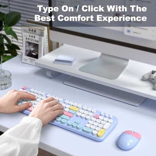 Dilter Wireless Keyboard and Mouse Combo, Full-Sized Typewriter Keyboards, Cute Cat Shaped Wireless Mouse, USB Plug and Play for Windows, Computer, PC, Laptop, Desktop (Blue Colorful) - Thumbnail 6