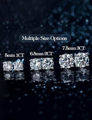 IMOLOVE Moissanite Stud Earrings with 0.6ct-3ct D Color Round Cut Lab Created Diamond Earrings in Sterling Silver with 18K White Gold Plated for Women Men-2 - Thumbnail 4