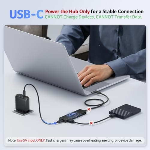 Acer USB Hub 4 Ports, Multiple USB 3.0 Hub, USBA Splitter for Laptop with Type C Power Port, Extender for A Port Laptop, PC, Desktop and More (2ft) - Thumbnail 5