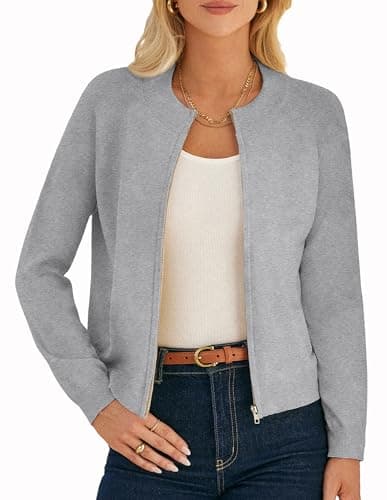 GRACE KARIN Womens Grey Zip Up Cardigan Sweaters Lightweight Spring Cardigans Light Jackets for Women Spring Clothes XL
